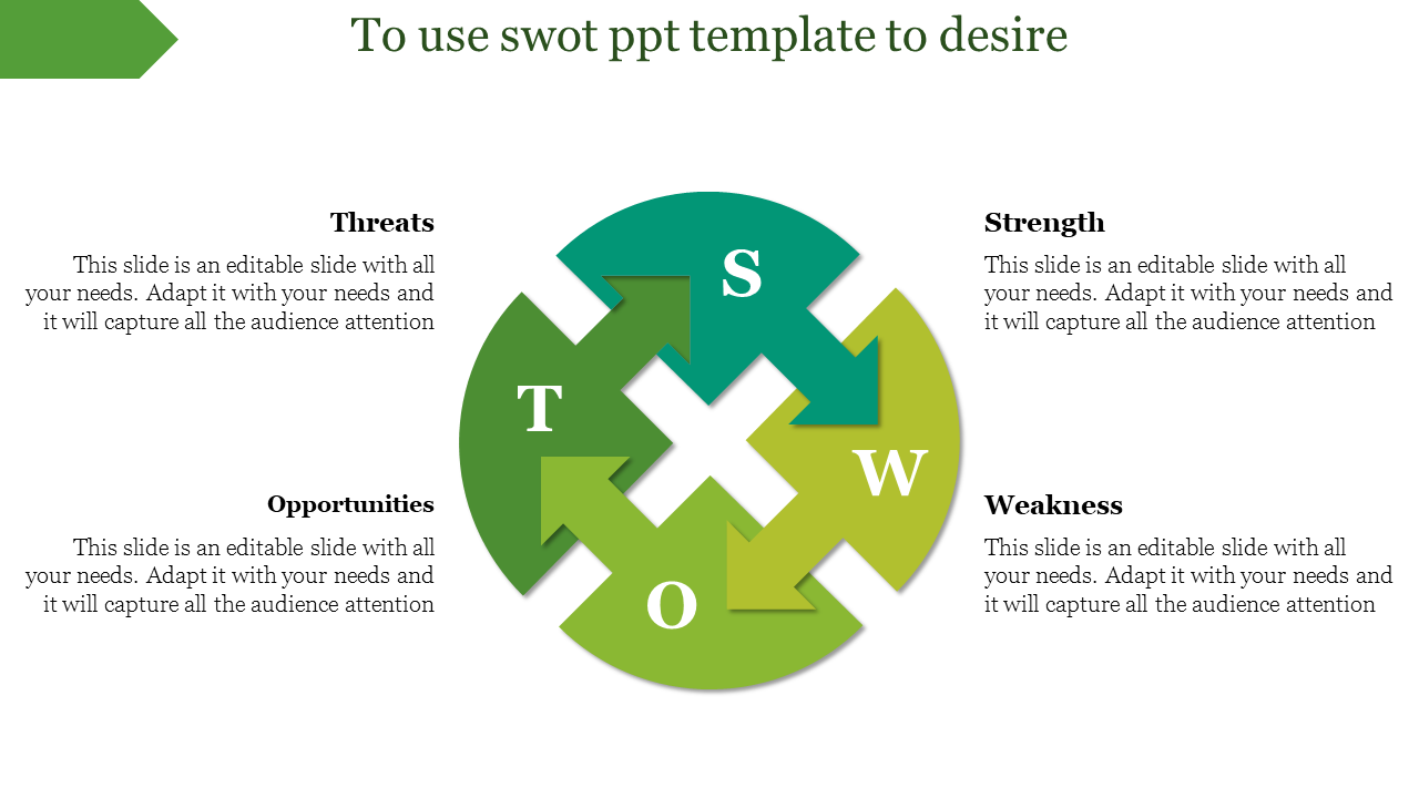 Arrow design  SWOT PPT template and Google Slides